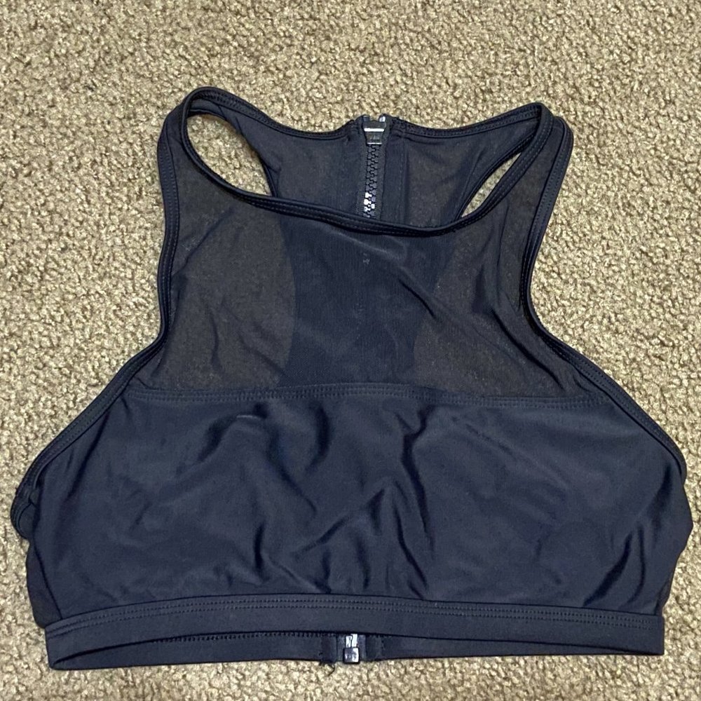 Body Glove swimsuit top, black, mesh and zipper